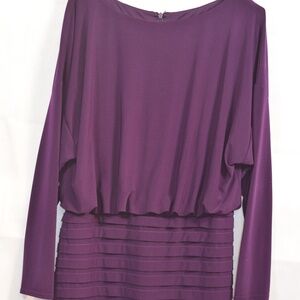 Adrinna Papell Wine Coloured Stretchy Pleated Dress SZ 14